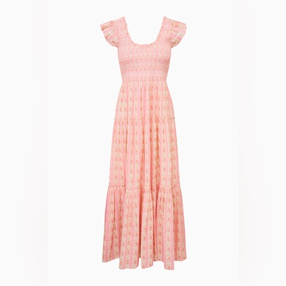 LoveShackFancy Chessie Floral Maxi Dress Strawberry Macaron Heirloom M HEMMED - Picture 1 of 5